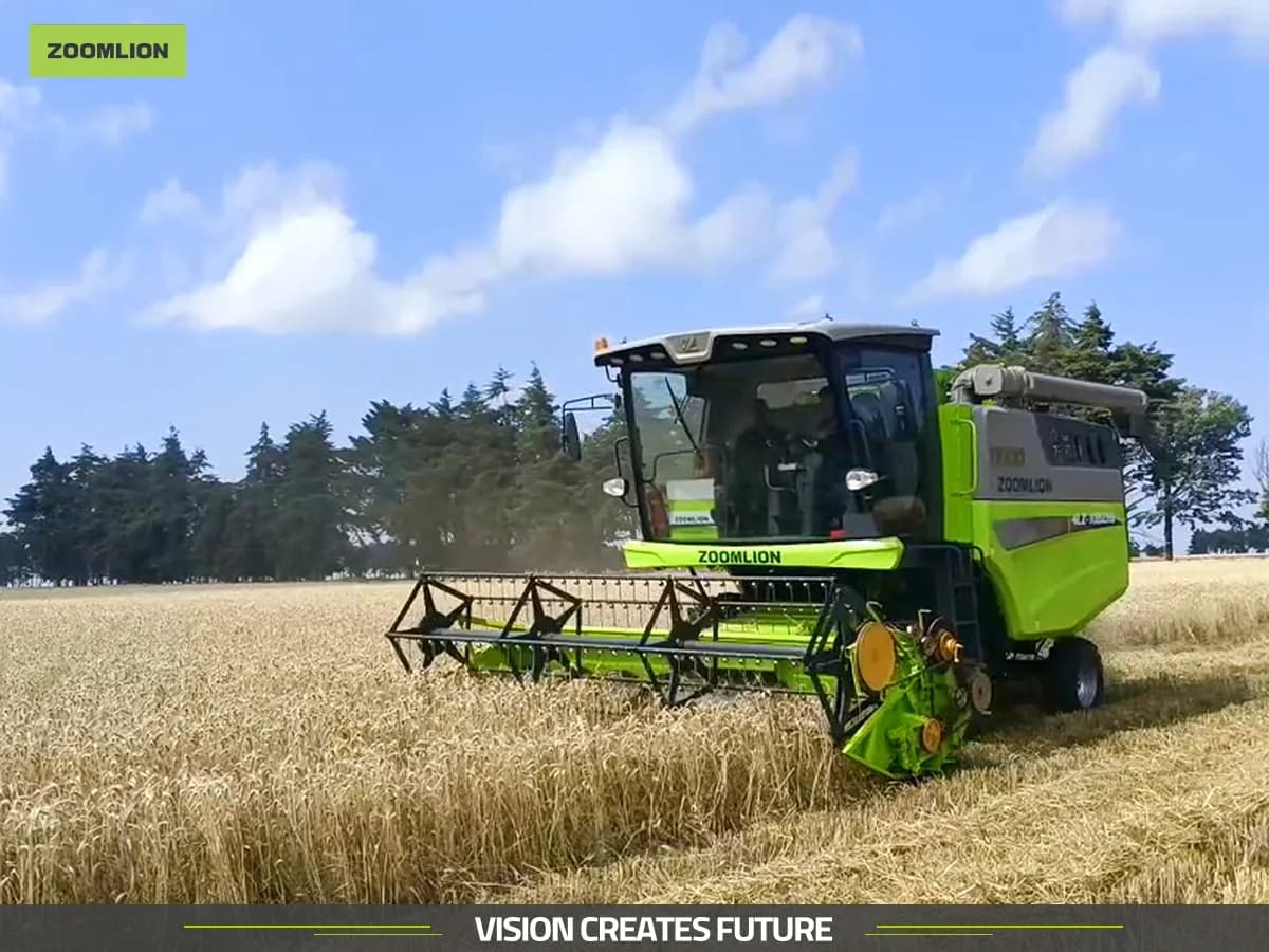 Harvester working a crop