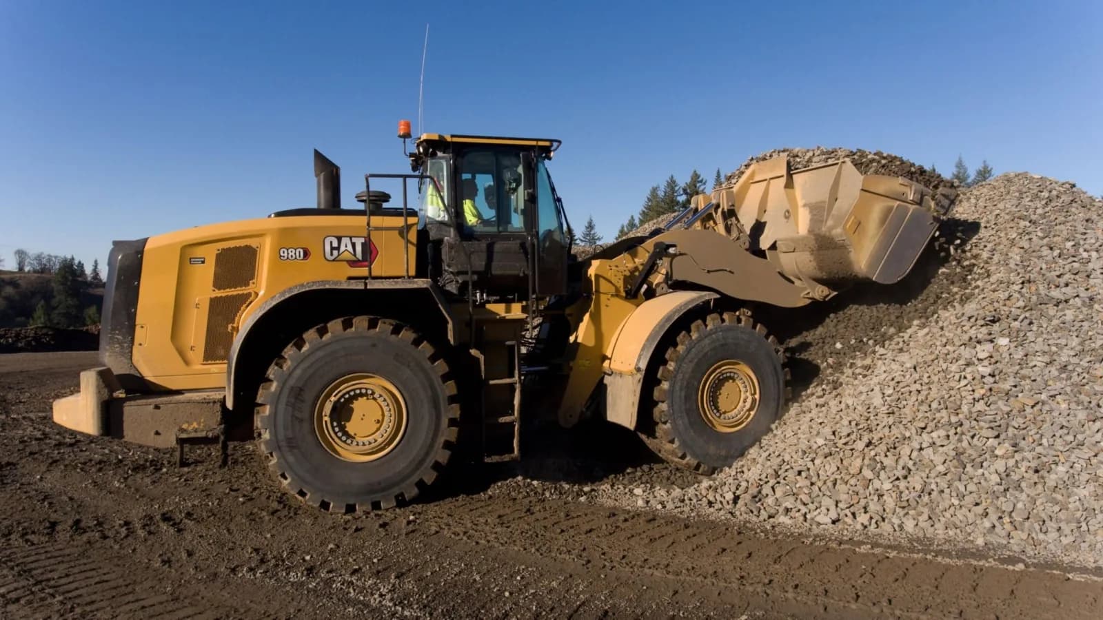 Wheel loader at a stockpile